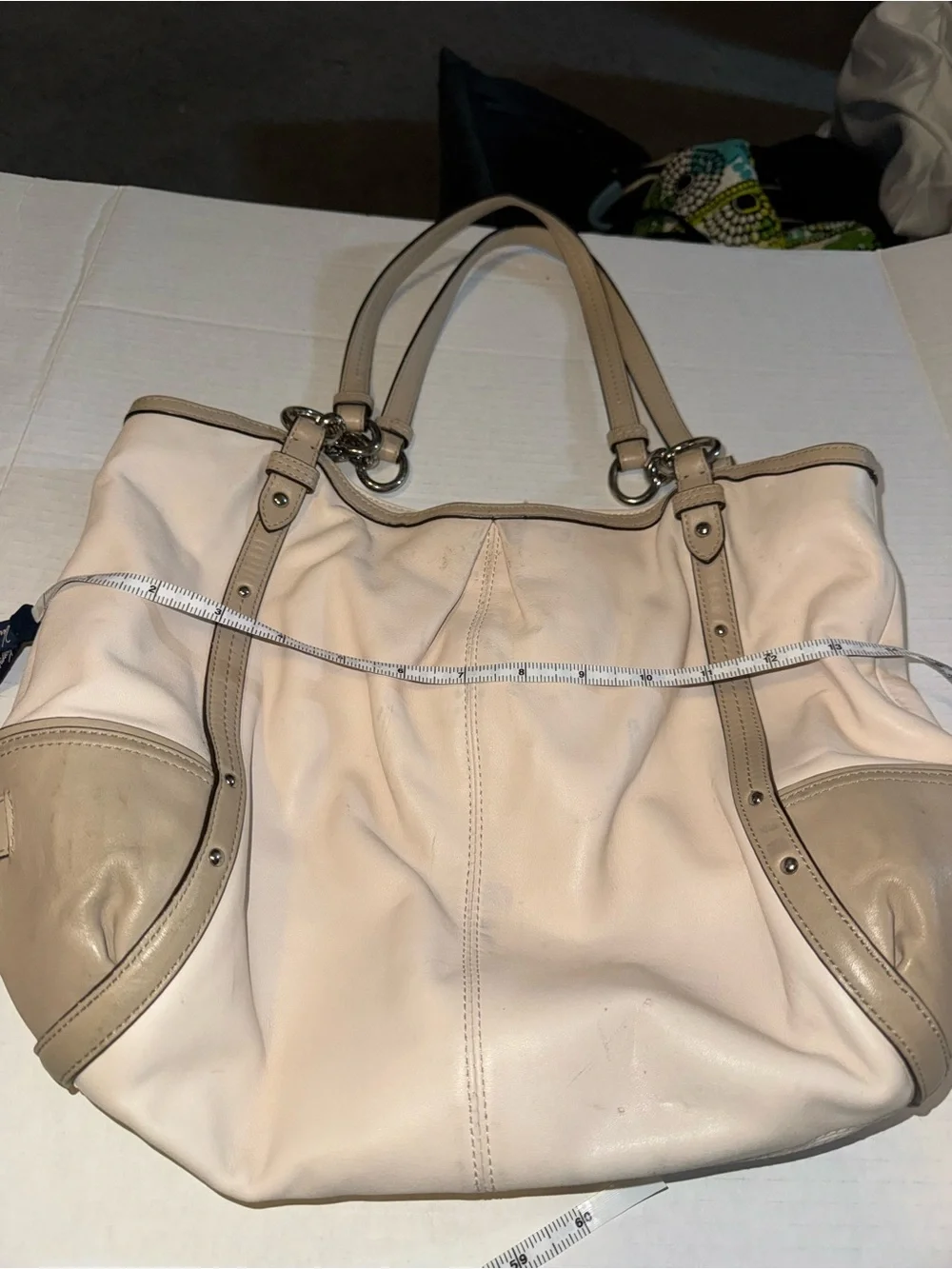 Coach Cream and Taupe Leather Tote Bag